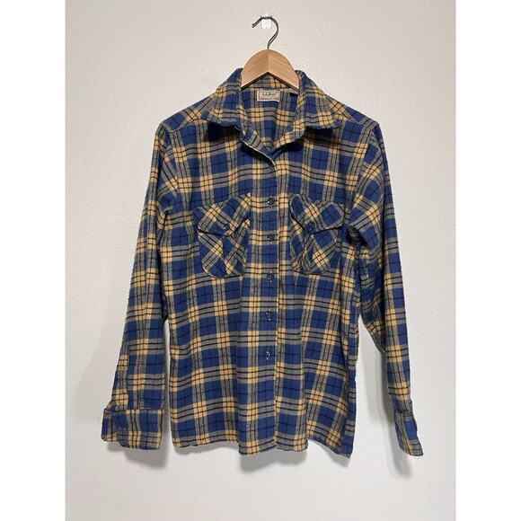 Vintage‎ LL Bean Shirt Women 18 Flannel Timberline Freeport Main Blue Button Up - Picture 1 of 5